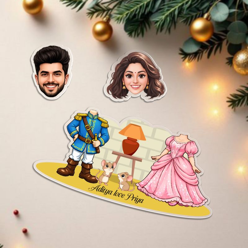 Personalized Prince and Princess Theme Couple Bobblehead Caricature Gift for Weddings, Anniversaries, Birthdays, or Valentine's Day  Battery Powered Moving Head